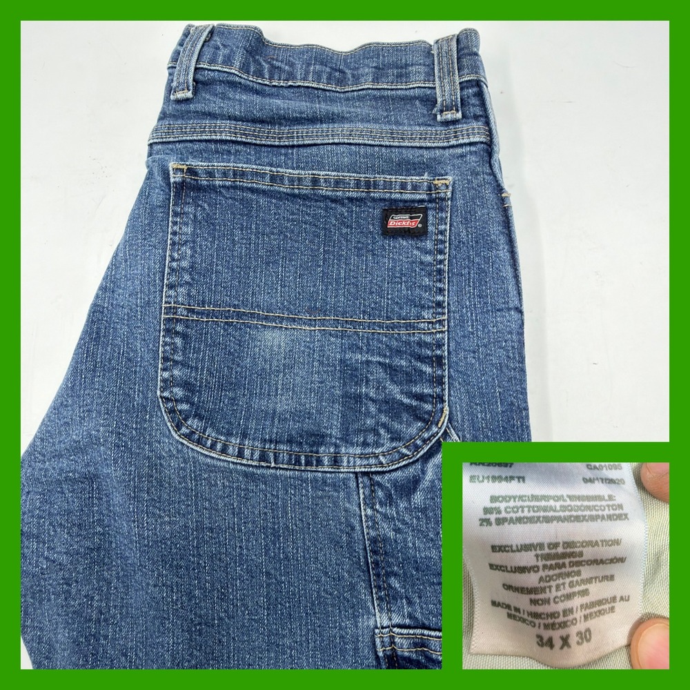 Genuine Dickies Carpenter Jeans Mens 34x30 Blue Denim Utility Work Pants